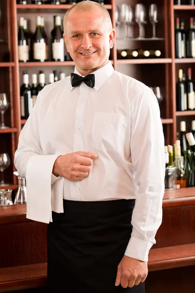 Wine bar waiter mature smiling in restaurant — Stock Photo, Image