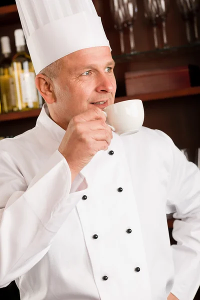 Chef cuisinier relax café pause restaurant — Photo