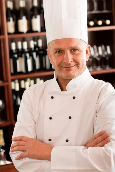 Chef cook confident professional posing restaurant Royalty Free Stock Photos