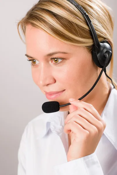 Servicio al cliente mujer operador de llamadas auriculares telefónicos —  Fotos de Stock