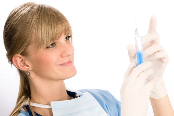 Young medical nurse doctor female hold injection — Stockfoto