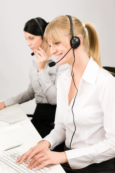 Kund service kvinna call center telefon headset — Stockfoto
