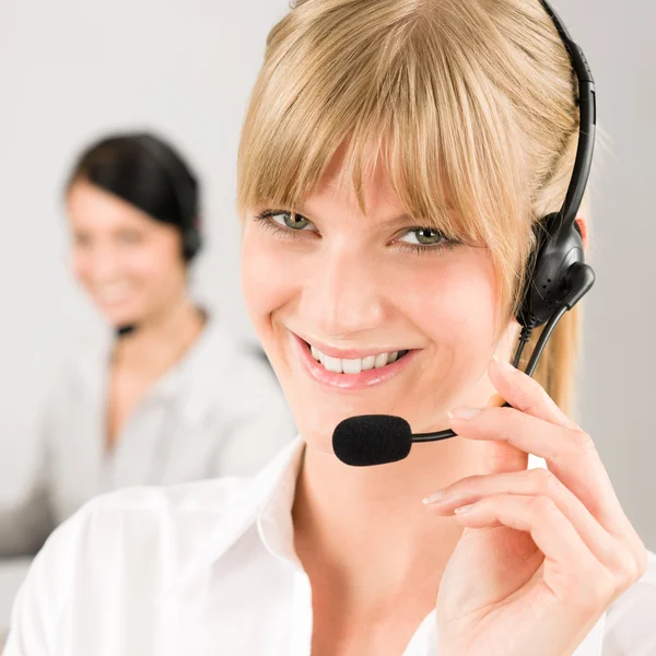 Kund service kvinna call center telefon headset — Stockfoto