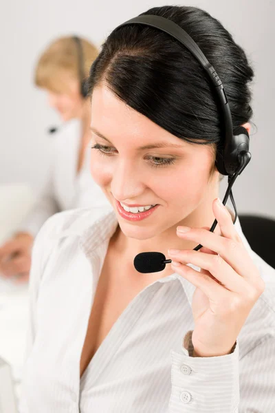 Atendimento ao cliente mulher call center fone de ouvido — Fotografia de Stock