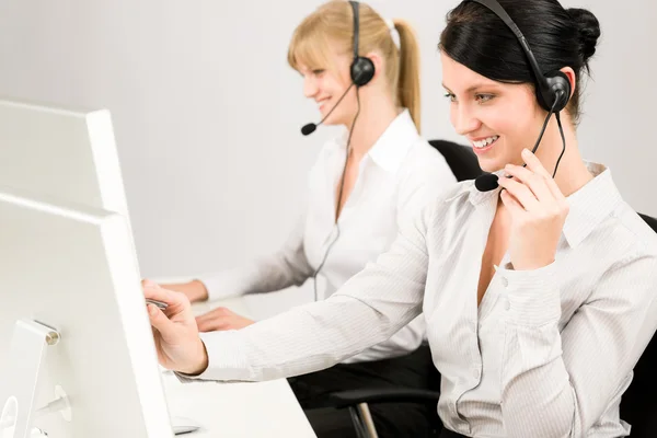 Service à la clientèle femme centre d'appel casque téléphonique — Photo