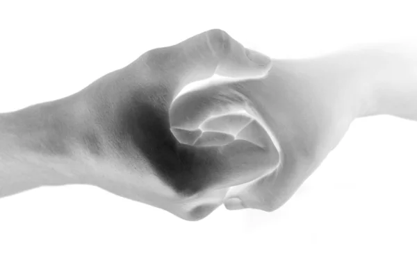 Duas mãos unem-se com eachother no símbolo — Fotografia de Stock