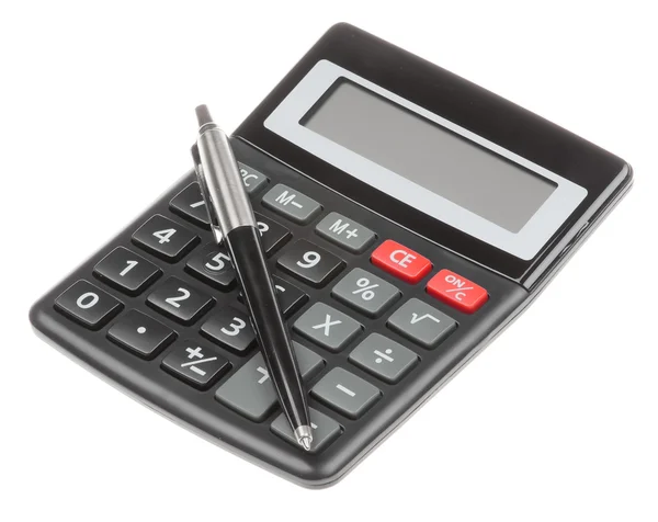 Calculadora com caneta isolada — Fotografia de Stock