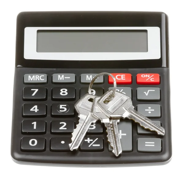 Kalkulator z kluczem na białym tle — Zdjęcie stockowe
