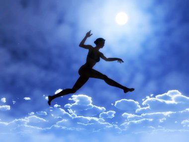Young woman is jumping above the clouds clipart