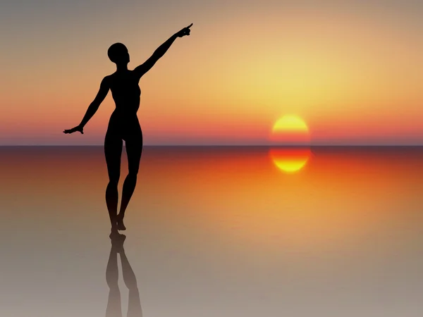 떠오르는 태양에 도달 하는 여자 — 스톡 사진