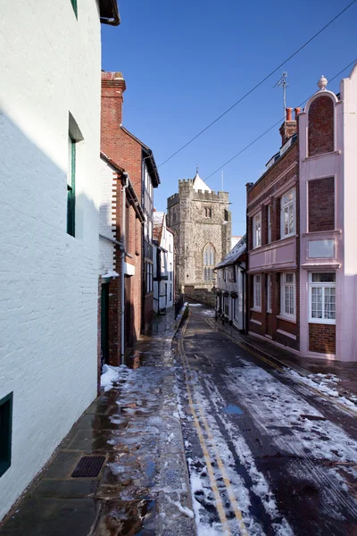 Lane ulice zimní vesnice hastings Anglie — Stock fotografie