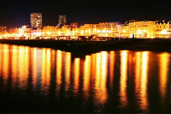 Brighton city lights seafront night — Stock Photo, Image