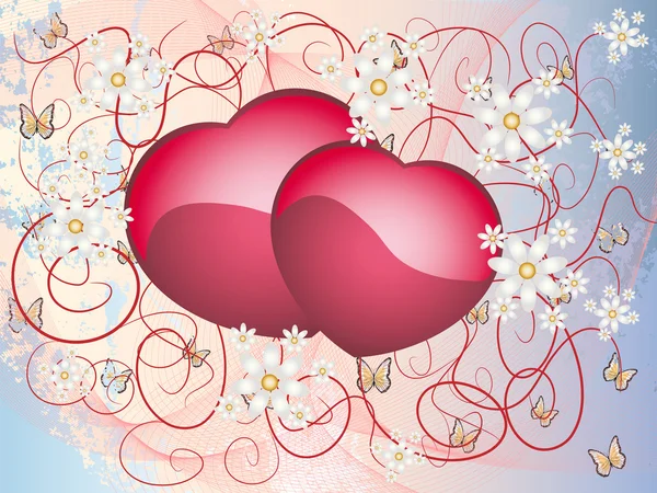 Blomma illustration med hjärtan — Stock vektor