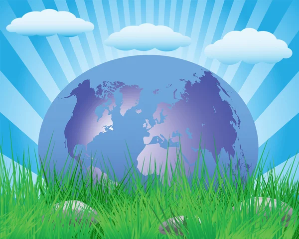 Planeta Terra na grama verde — Vetor de Stock