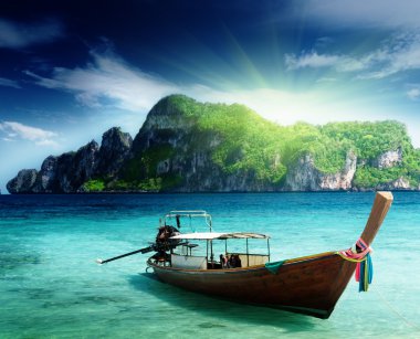 Boat on Phi Phi island Thailand clipart