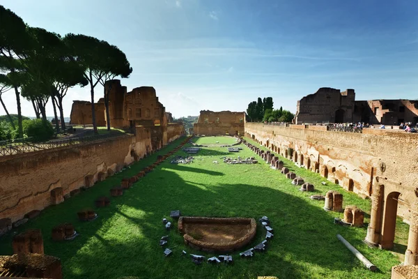 Руины стадиона Domitanus на Палатинском холме в Риме, Италия — стоковое фото