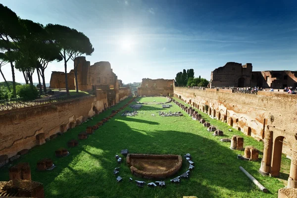 Руины стадиона Domitanus на Палатинском холме в Риме, Италия — стоковое фото