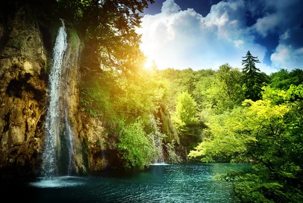 Waterfall in deep forest — Stock Photo, Image