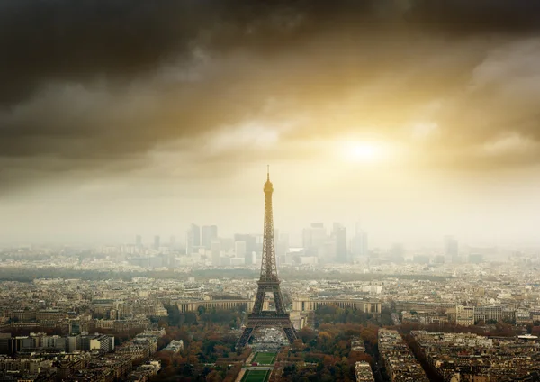 stock image Eiffel tower in Paris and stormy sky