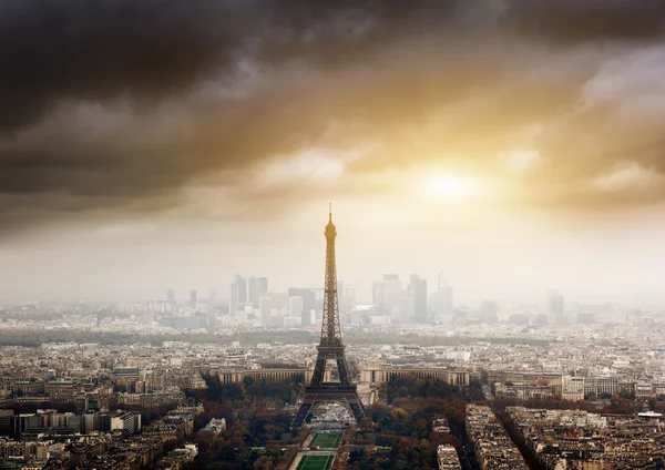 stock image Eiffel tower in Paris and stormy sky