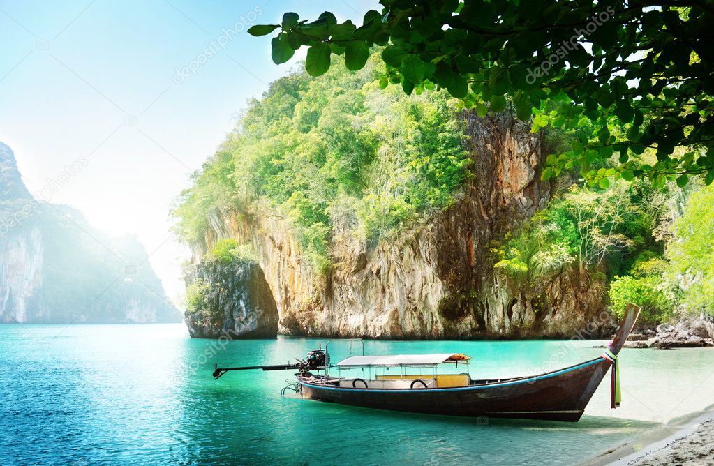 Long boat on island in Thailand