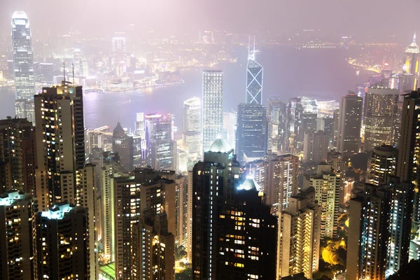 Hong Kong éjjel a Victoria Peak sziget — Stock Fotó