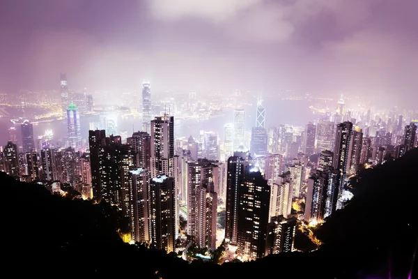 Hong Kong ön från Victorias Peak på natten — Stockfoto