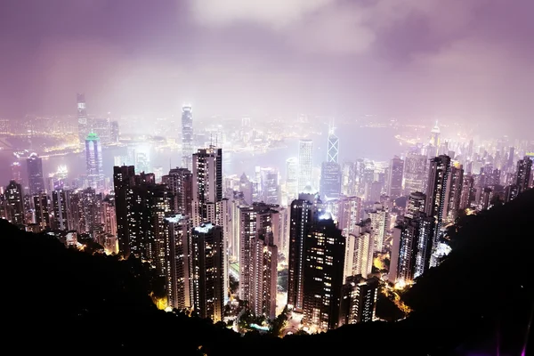 Hong Kong éjjel a Victoria Peak sziget — Stock Fotó