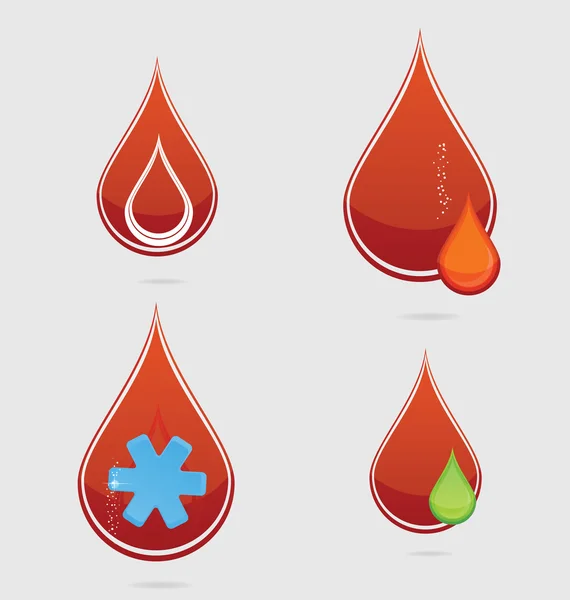 Medicine reflection blood red drops set — Stock Vector