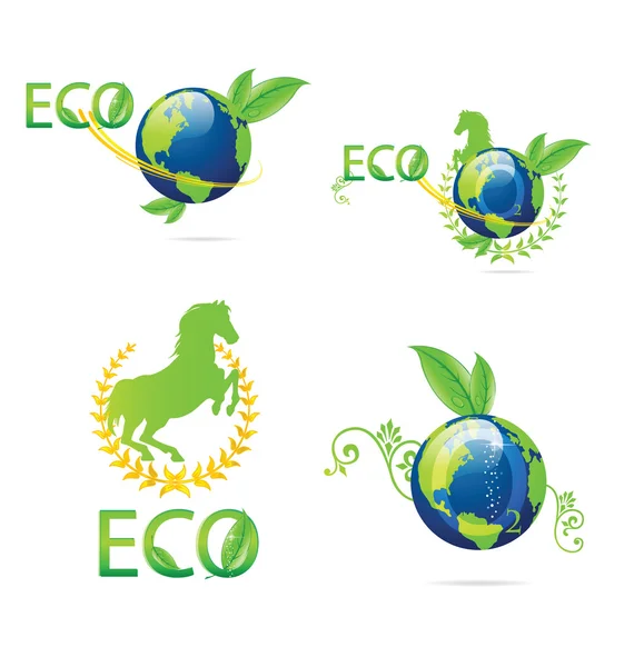 Grüne Öko-Erde-Schilder gesetzt — Stockvektor