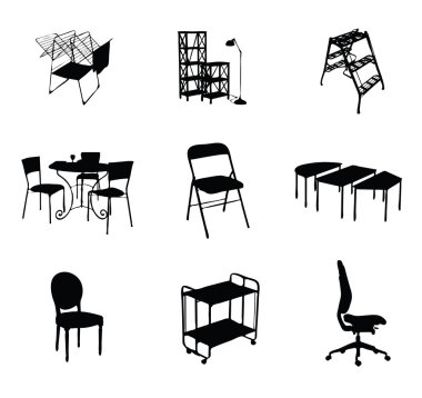 Silhouettes of furniture set black color clipart