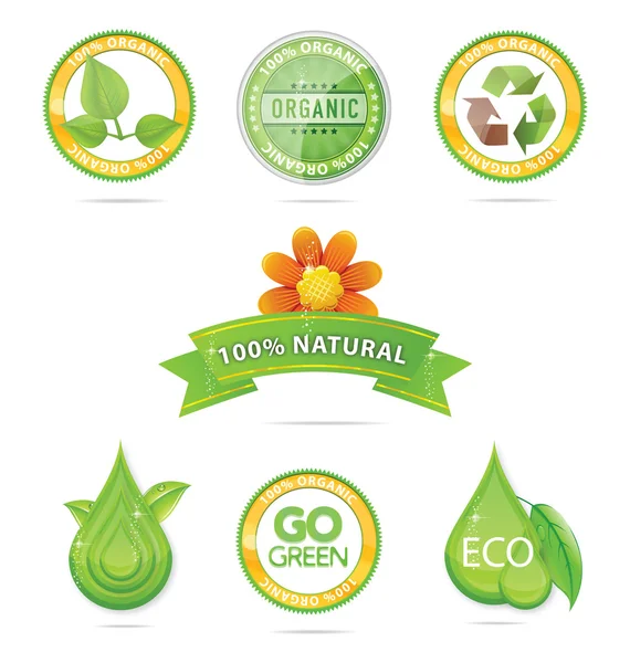 Green nature emblems and sign set — Stock Vector