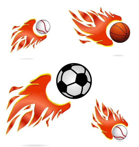 Набір творчих спортивних м'ячів та вогню — стоковий вектор