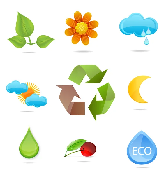 Sada symbolů přírody zelená — Stockový vektor