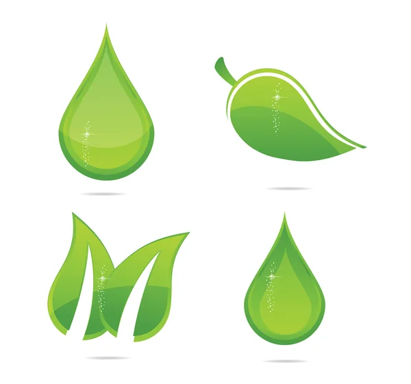 Elegance eco leafs set green color — Stock Vector