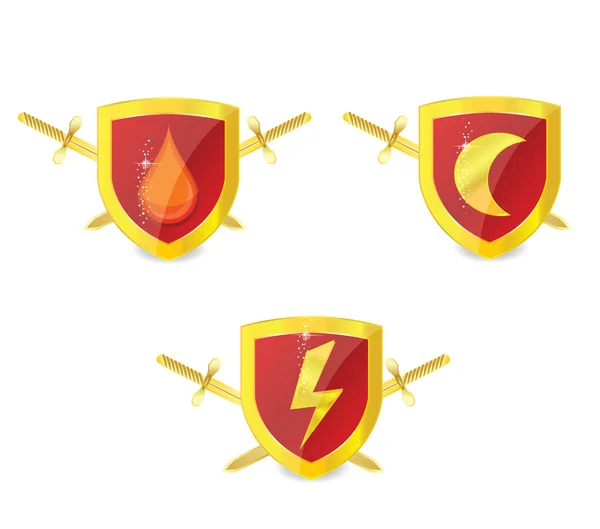 Set di emblemi astratti di potenza in oro — Vettoriale Stock