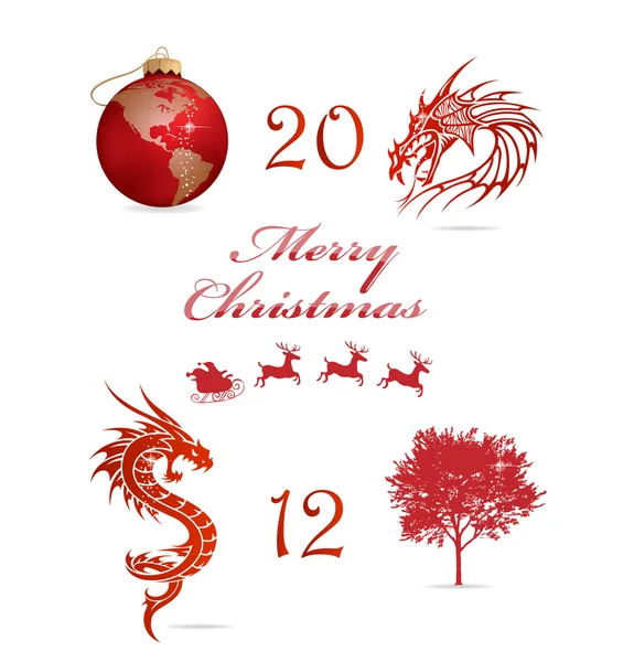 Merry christmas symbols set red color — Stock Vector