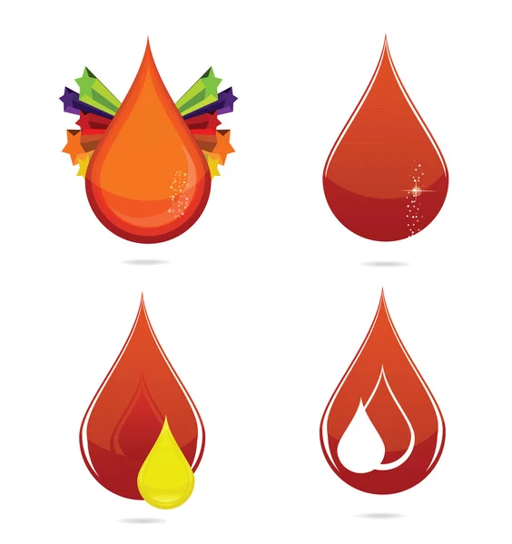 Red glass medic blood drops set — Stock Vector