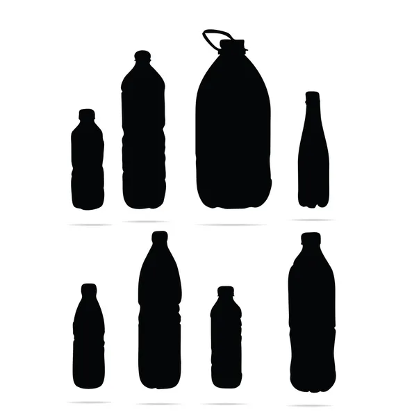 Plastflaskor symboler ange svart färg — Stock vektor