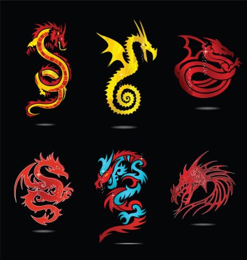 Abstract religion dragon symbols set isolated clipart