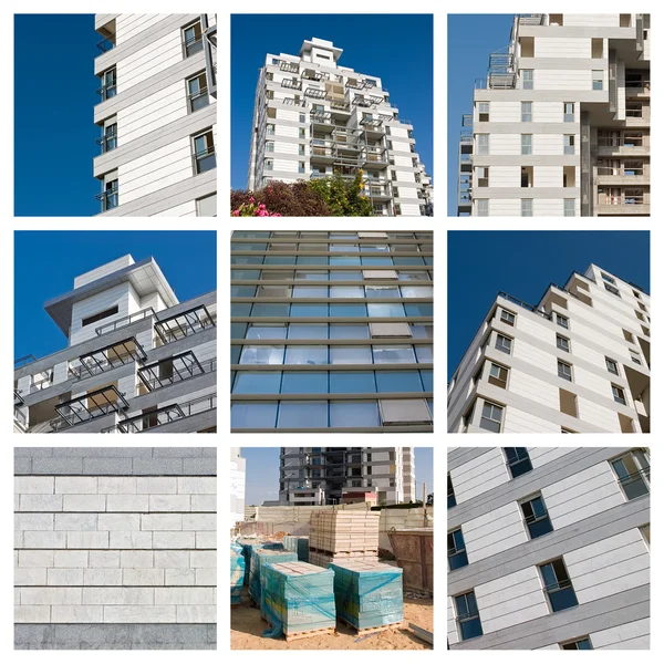 Collage edificio residencial sitio de construcción — Foto de Stock