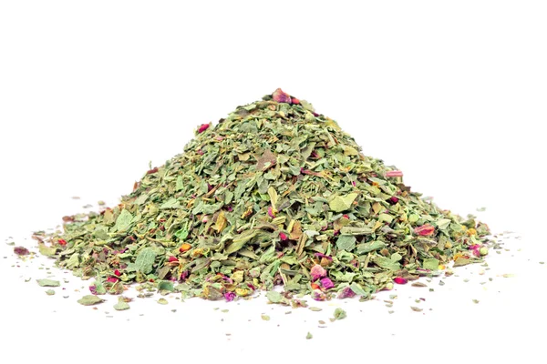 Pile of ground dried Basil (Sweet Basil) isolated on white backg — Stock Photo, Image