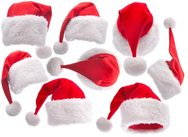 Set chapéu vermelho Papai Noel no fundo branco — Fotografia de Stock
