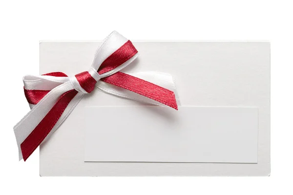 Close up of card note with ribbon on white background with clipp — Stock Photo, Image