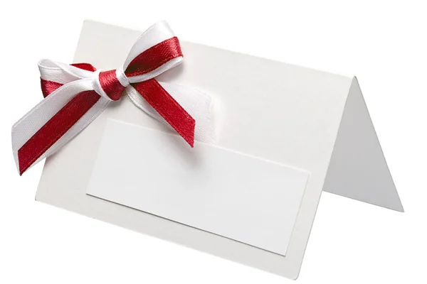 Close up of card note with ribbon on white background with clipp — Stock Photo, Image