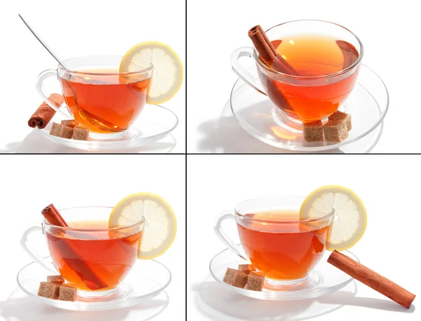 Copo de vidro de chá com fundo branco definido — Fotografia de Stock