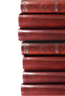 Leather books on white background, partial view clipart