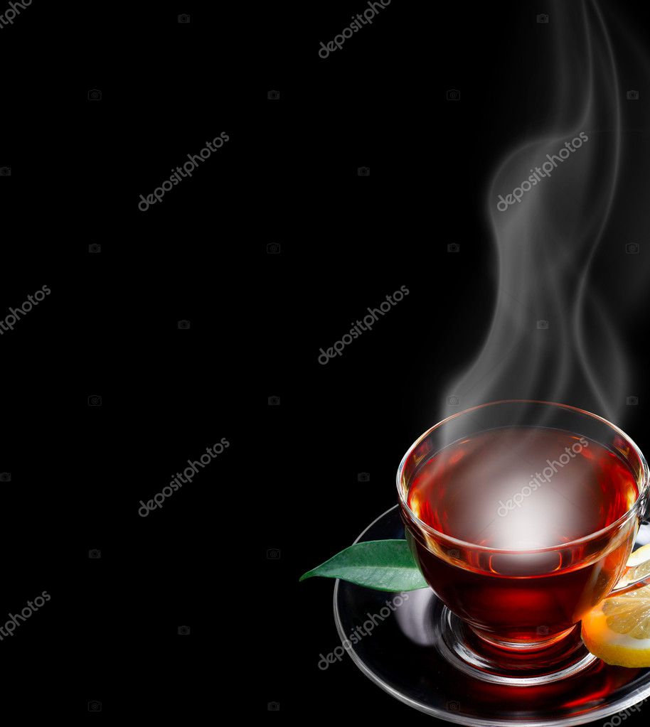 Cup of tea black background, space for text Stock Photo by ©grafoto 9820017