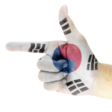 Güney Kore bayrağı elinde.