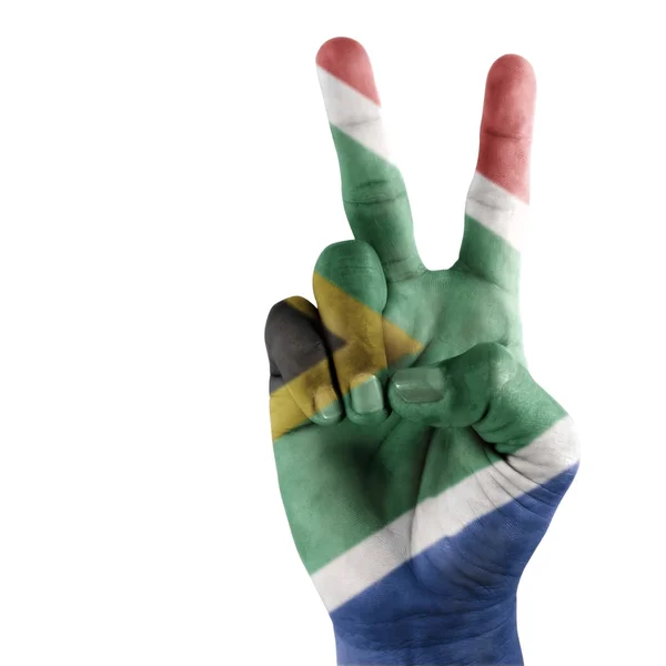 Südafrikanische Flagge zur Hand. — Stockfoto